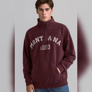 J. America Montana Men's Y2K Burgundy Mock Neck Pullover Sweatshirt szL NWT